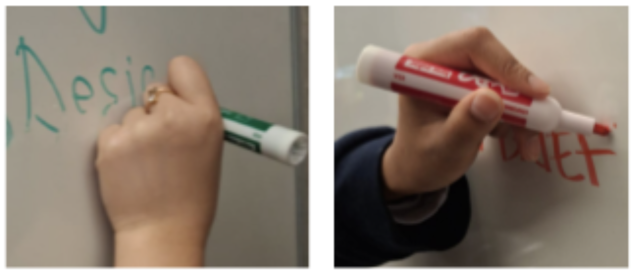Left vs right-handed whiteboard writing posture