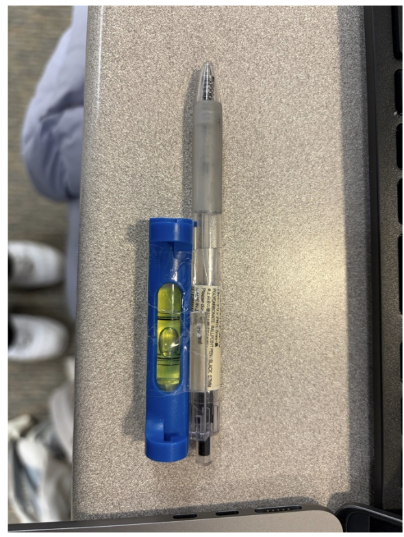 Spirit level taped to pen prototype